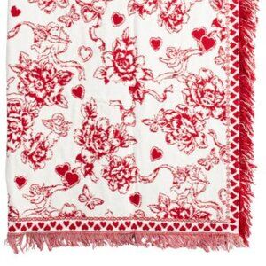 RACHEL ZOE Cupid Toile Chenille Reversible Throw Red & White Fringed 50" X 70"